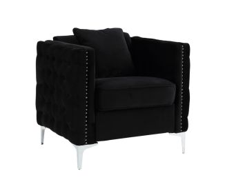 Bayberry Black Velvet Chair with 1 Pillow