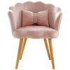 Vanbow.Velvet Wooden foot casual lotus chair with waist pillow(PINK)