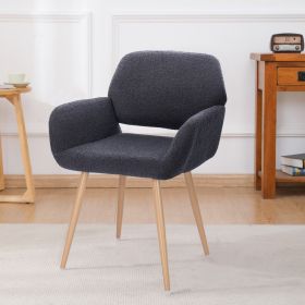 Teddy Fabric Upholstered Side Dining Chair with Metal Leg(Dark grey teddy fabric+Beech Wooden Printing Leg),KD backrest