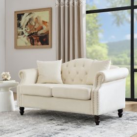 57" Chesterfield Sofa Grey Velvet for Living Room, 2 Seater Sofa Tufted Couch with Rolled Arms and Nailhead for Living Room, Bedroom, Office, Apartmen