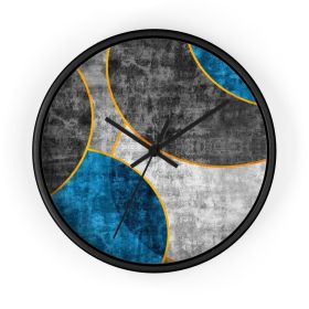 Home Decor, Quartz Wall Clock, Black Blue Grey Circular Geometric Pattern Print