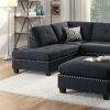 3-pcs Sectional Sofa Black Polyfiber Cushion Sofa Chaise Ottoman Reversible Couch Pillows