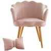 Vanbow.Velvet Wooden foot casual lotus chair with waist pillow(PINK)