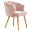 Vanbow.Velvet Wooden foot casual lotus chair with waist pillow(PINK)