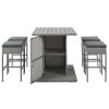 TOPMAX Patio 5-Piece Rattan Dining Table Set, PE Wicker Square Kitchen Table Set with Storage Shelf and 4 Padded Stools for Poolside, Garden, Gray Wic