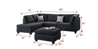 3-pcs Sectional Sofa Black Polyfiber Cushion Sofa Chaise Ottoman Reversible Couch Pillows