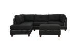 3-pcs Sectional Sofa Black Polyfiber Cushion Sofa Chaise Ottoman Reversible Couch Pillows