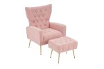 Modern Accent Chair with Ottoman, Comfy Armchair for Living Room, Bedroom, Apartment, Office (Pink)