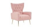 Modern Accent Chair with Ottoman, Comfy Armchair for Living Room, Bedroom, Apartment, Office (Pink)