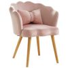 Vanbow.Velvet Wooden foot casual lotus chair with waist pillow(PINK)