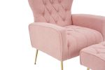 Modern Accent Chair with Ottoman, Comfy Armchair for Living Room, Bedroom, Apartment, Office (Pink)