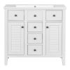 36" Bathroom Vanity with Ceramic Basin, Two Cabinets and Five Drawers, Solid Wood Frame, White (OLD SKU: SY999202AAK)