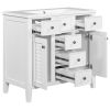 36" Bathroom Vanity with Ceramic Basin, Two Cabinets and Five Drawers, Solid Wood Frame, White (OLD SKU: SY999202AAK)