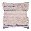 18 x 18 Handcrafted Shaggy Cotton Accent Throw Pillows, Woven Yarn, Set of 2, Beige, Blue