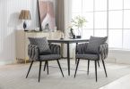 Grey Modern Velvet Dining Chairs Set of 2 Hand Weaving Accent Chairs Living Room Chairs Upholstered Side Chair with Black Metal Legs for Dining Room K