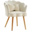 Vanbow.Velvet Wooden foot casual lotus chair with waist pillow(BEIGE)