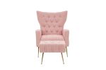 Modern Accent Chair with Ottoman, Comfy Armchair for Living Room, Bedroom, Apartment, Office (Pink)