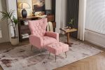 Modern Accent Chair with Ottoman, Comfy Armchair for Living Room, Bedroom, Apartment, Office (Pink)